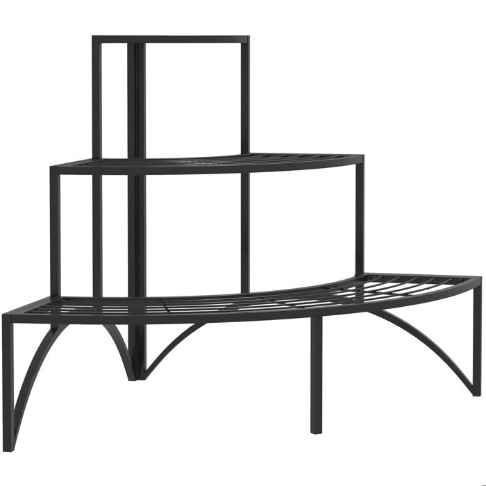 Support pour plantes d’angle – étagère 3 niveaux en métal – noir – 60 x 60 x 87 cm