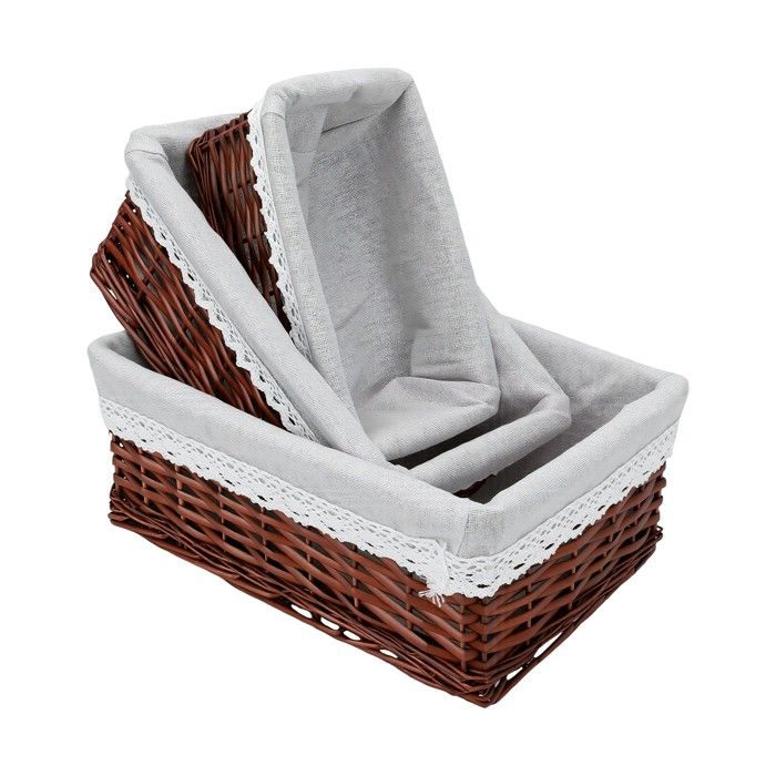 Paniers Rectangulaires Empilables en Osier avec Doublure en Tissu Amovible 3 Pièces