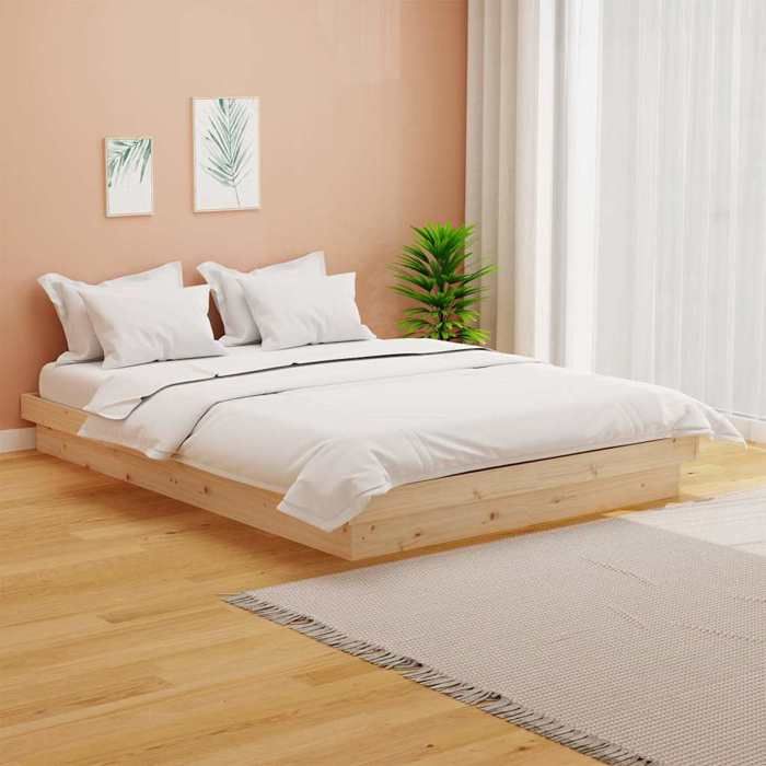 Cadre de lit sans matelas bois massif 140x190 cm - Cadre durable - design élégant(12393)