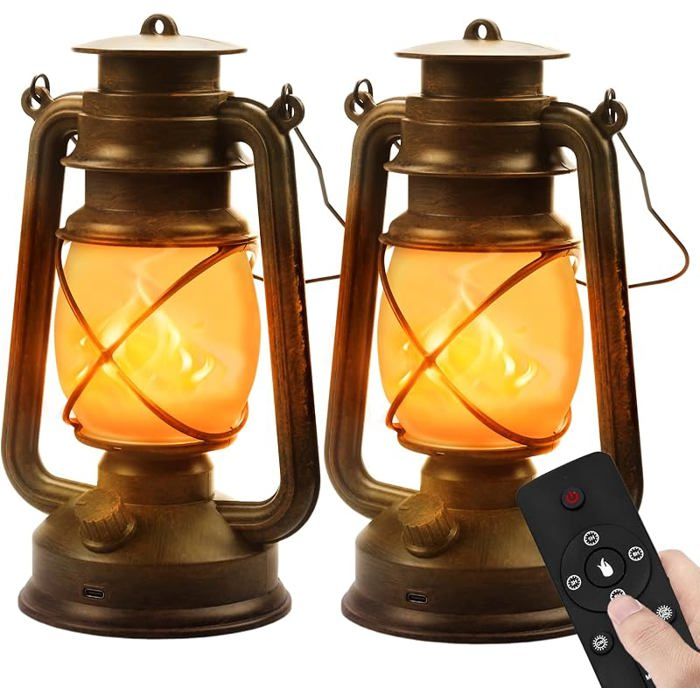 Lanterne LED Extérieure Vintage 2 Pack Lampe Tempête USB C Rechargeable 4 Modes Dimmable Rechargeable avec 4 Modes Décirage Lanterne LED Extérieure Vintage 2 Pack Lampe Tempête USB C Rechargeable 4 Modes Dimmable Rechargeable avec 4 Modes Décirage