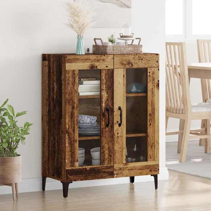 Marron Buffet Bois Ancien 69 5x34x90 cm Bois dingénierie et fer - Meuble Rangement LV40055