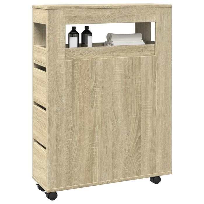 Magnifique Meuble étroit de salle de bain à roulettes chêne sonoma - Résistance à lhumidité &227
