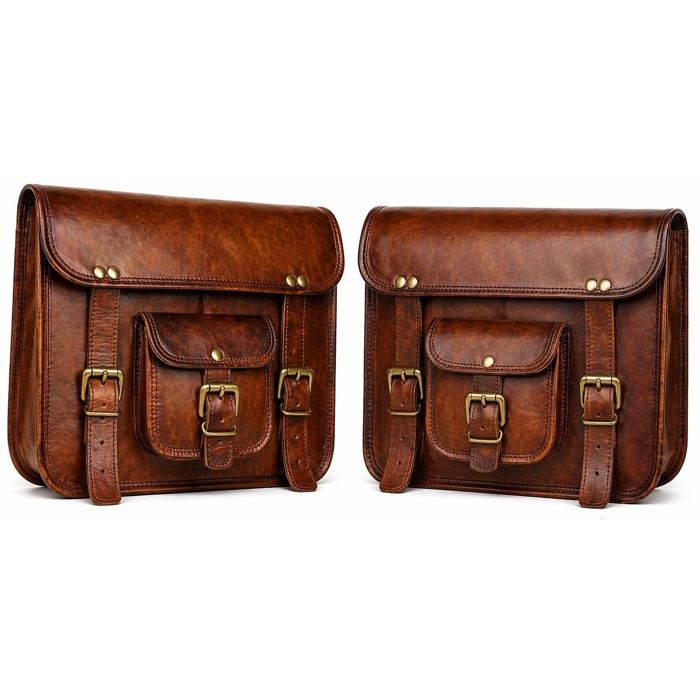 Amn Blue 2X Sac de Moto en Cuir véritable Sacoche de vélo Sacoche de Messager en Cuir Sac à Outils Marron Guidon Brown Tan SELLE