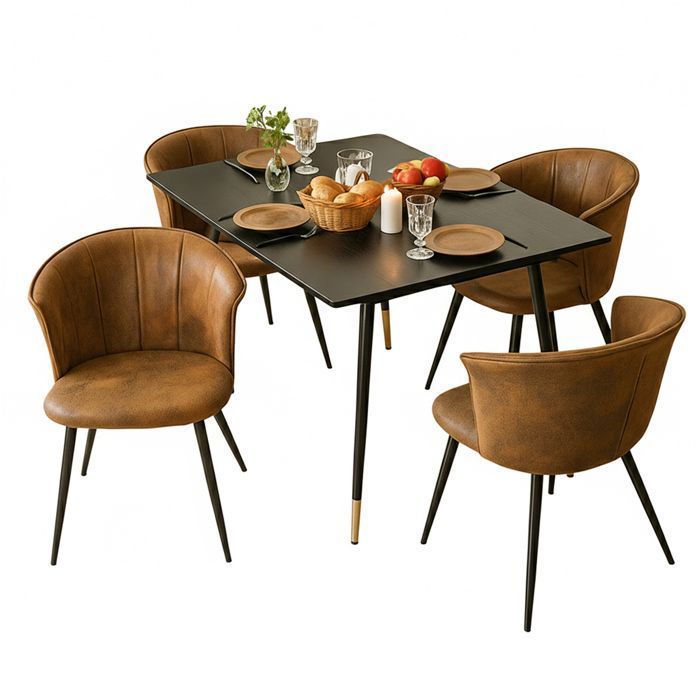 MEUBLES COSY Ensemble de salle à manger comprenant une table extensible et 4 chaises en suédine marron