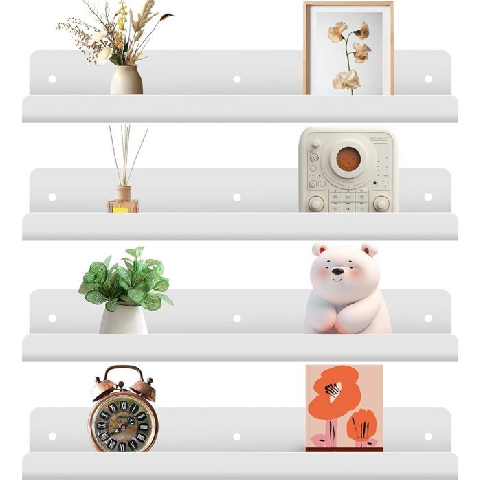 Lot De 4 Étagères Murales En Acrylique Blanc Etagere Murale Sans Percage Étagère Flottante En 30 Cm Avec Vis Pour Salle De Bain