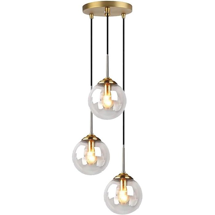 Suspension Globe - Luminaire suspendu moderne en verre pour îlot de cuisine et salle à manger (Transparent 3 pièces)