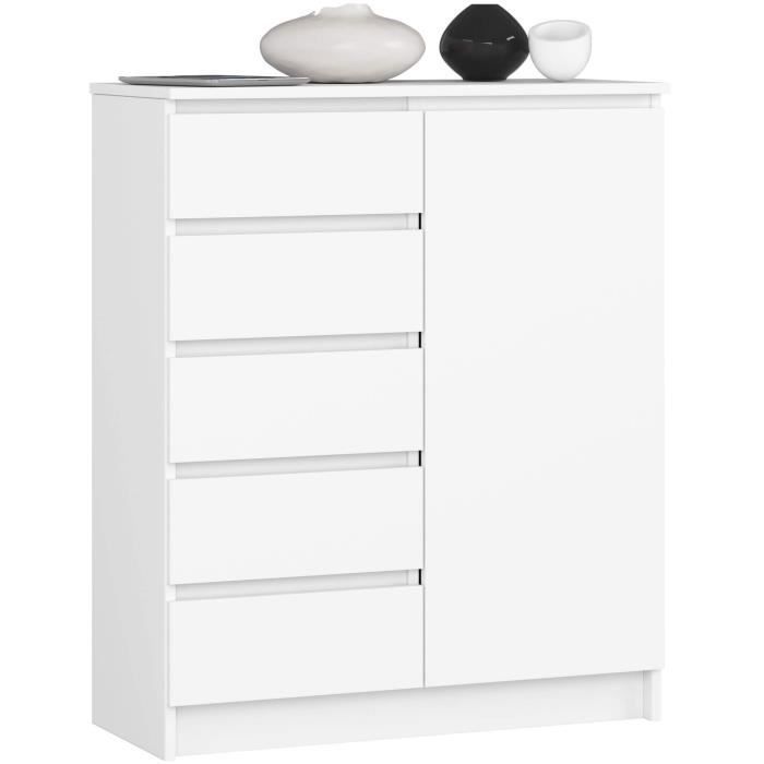 Commode AKORD K80 Blanche 80 cm 1 porte 5 tiroirs 3 étagères 80x35x97 cm Commode AKORD K80 Blanche 80 cm 1 porte 5 tiroirs 3 étagères 80x35x97 cm