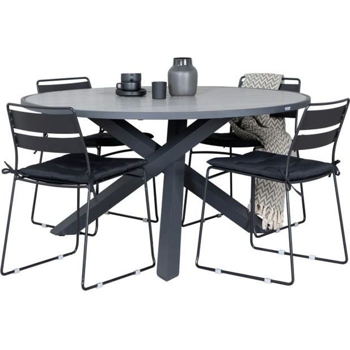 Ensemble table et chaises de jardin - Parma - Table Ø140cm et 4 chaises Lina - Noir et gris