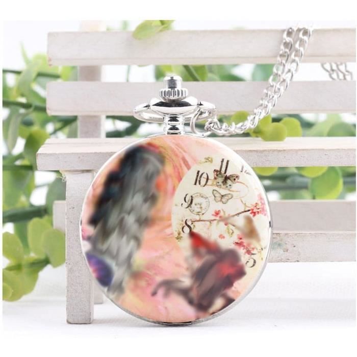 Montre à Gousset Rétro Avec Chaîne - Motif Chouette Dans Son Nid De Fleurs - Cadran Arabe