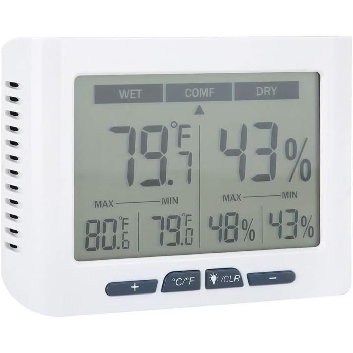 Thermomètre Hygromètre Intérieur Numérique – Plage -10°C à 70°C Et 10-99% D'humidité – Précision 0,1°C – Écran LCD – Alimentation Par Piles