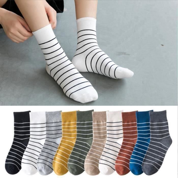 Chaussettes - Femme - 39-42 - Rayées - Mi-longues - Antidérapantes Rayé - Prêt-à-Porter