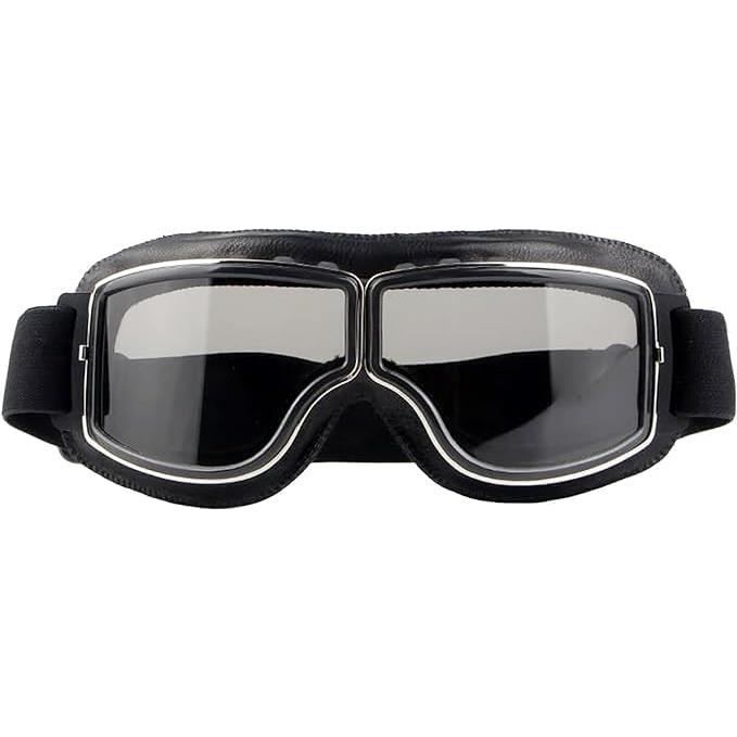 Lunettes Moto Vintage Rétro – Cuir PU Noir, UV400 Anti-buée Anti-vent, Protection Motocross BMX VTT Ski