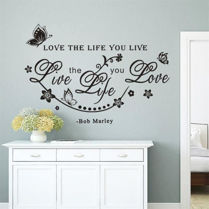 Decoration Maison Noir Autocollants Muraux En Vinyle Bob Marley Citations Inspirantes Lettrage Mots Autocollant Love The Life You Cdiscount Maison