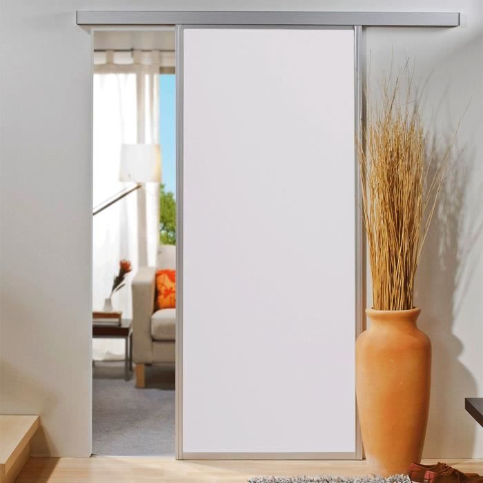 Porte Coulissante 74 X 203 Cm Bois Blanc Encadrement Alu