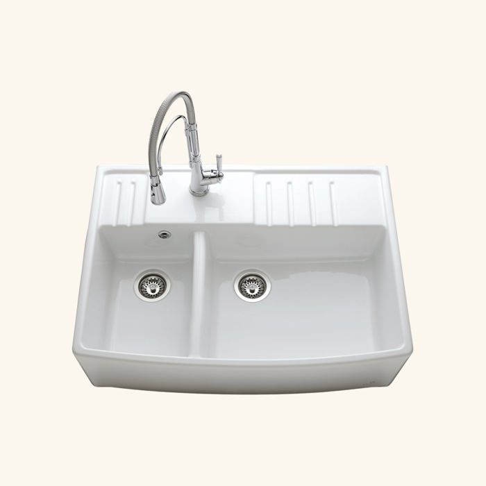 Évier timbre doffice céramique blanc EKIO NEWCO 2 bacs 660 (+/-3 mm)x898 (+/-3 mm)
