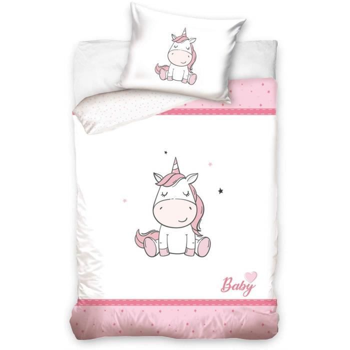 Linge De Lit Parure House De Couette Taie D Oreiller Bebe 100x135cm Licorne Cdiscount Maison