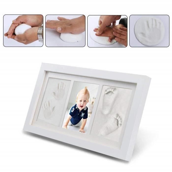 Kit Cadre Photo Bébé Avec Empreintes En Plâtre – Cadre En Bois, Pâte à Modeler Incluse | Souvenir Naissance Ou Baptême