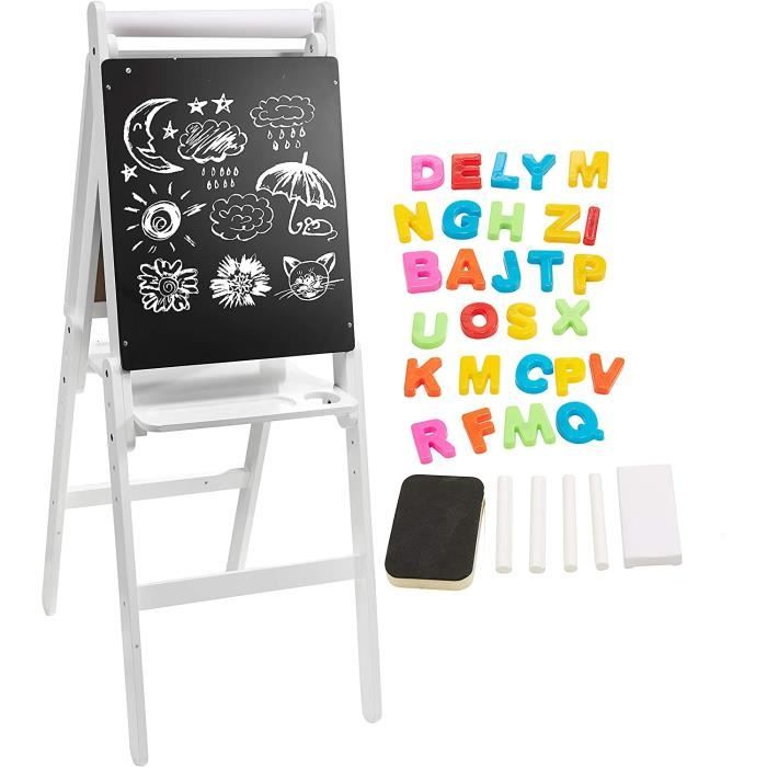 Nuheby Tableau Enfant Double Face Magnétique – Chevalet En Bois Réglable En Hauteur – Idéal Dès 3 Ans Pour Créativité