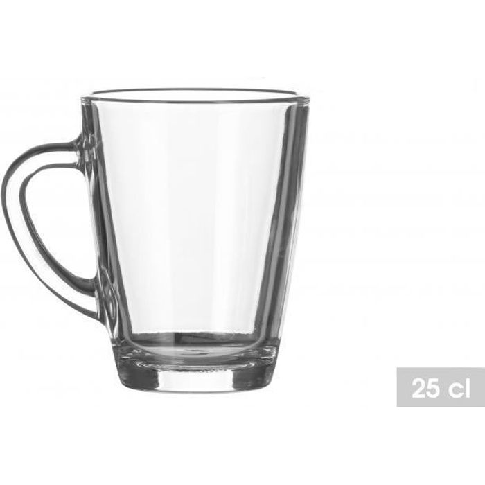 Mug Transparent Verre avec Thé à Anses 250ml ( lot de 6 ) Tasse à