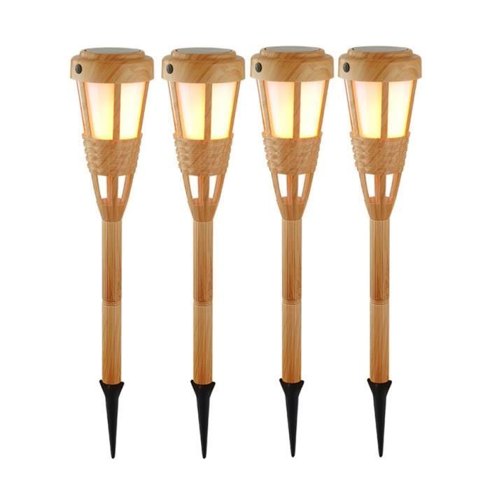 torche solaire en bambou - éclairage d'extérieur imperméable pour jardin - marron