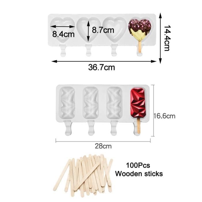 Moules à Glace Enfants 2 Moules à Glace Animaux Avec Bâtonnets - Silicone Alimentaire Réutilisable Bâtonnets Réutilisables Glace