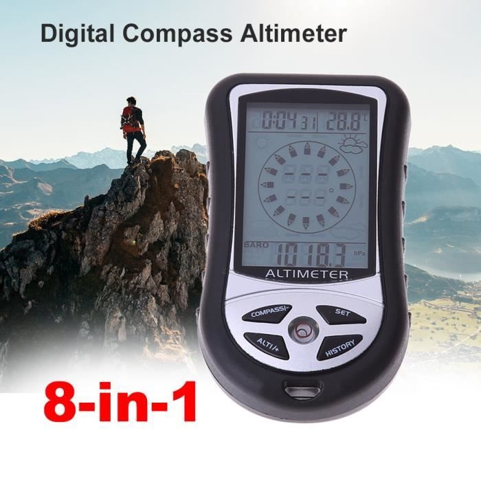 8 en 1 Outdoor Pêche Portable Compas Jauge Altimètre Thermomètre Baromètre