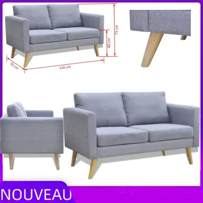 Canapé fixe - VOGUE - 2 places - Tissu - Gris clair - Confort moelleux Canapé fixe - VOGUE - 2 places - Tissu - Gris clair - Confort moelleux