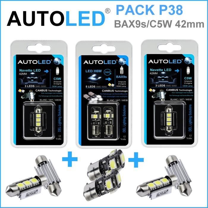 PACK P38 4 Ampoules à LED - H6W(BAX9s) 5 LEDs Canbus+navette C5W 42MM  Canbus - Cdiscount Auto