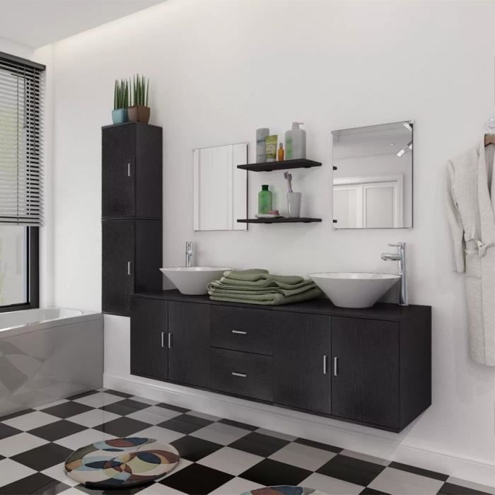 meuble de salle de bain 11 pcs avec lavabo et robinet noir-tip