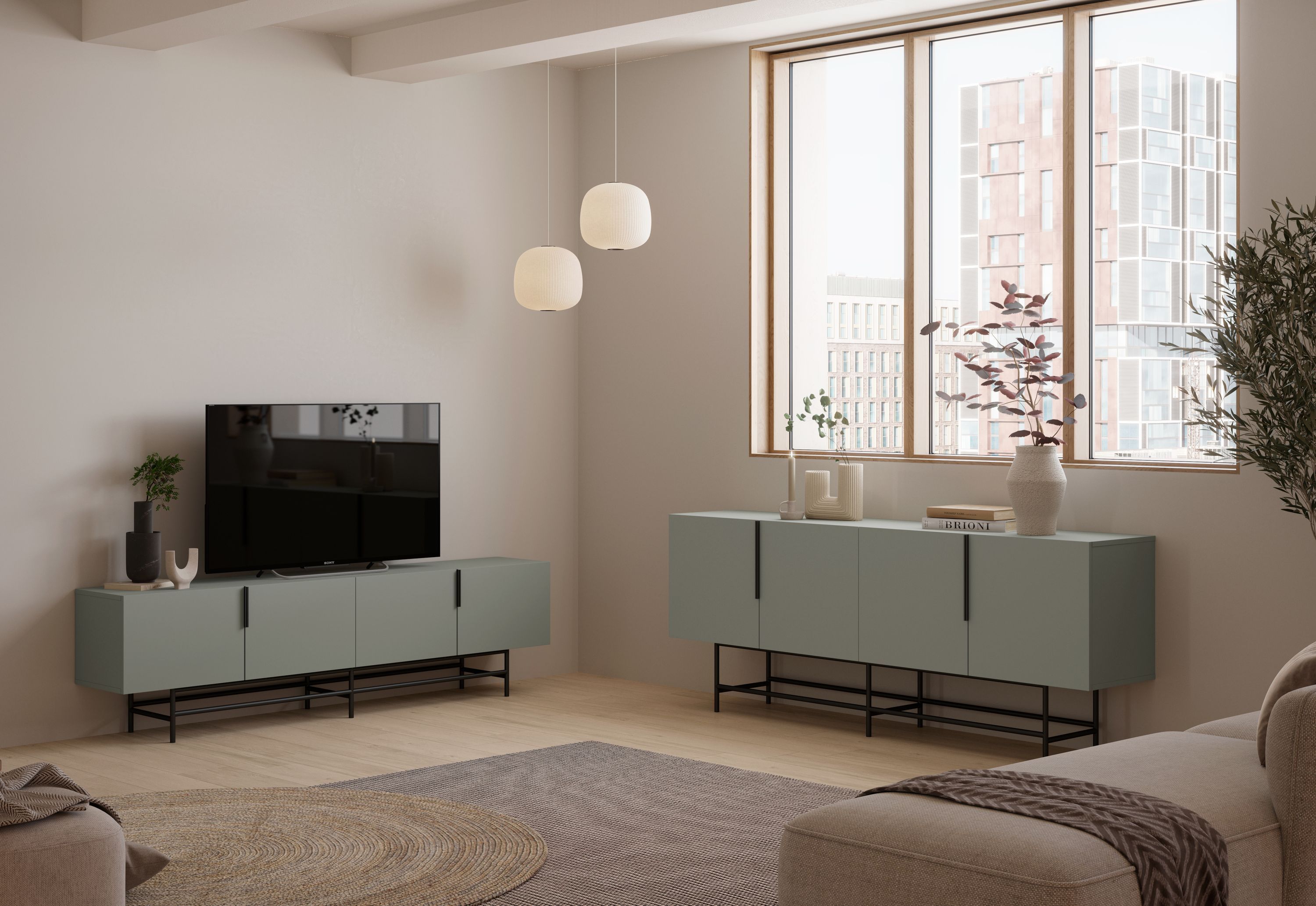 Buffet ELDIA – Vert – 4 portes – 200 x 40 x 779 cm
