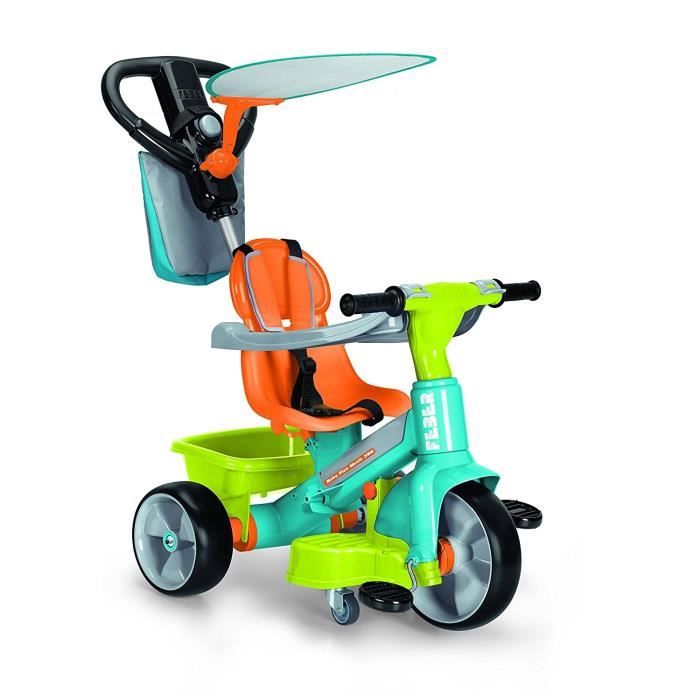 TRICYCLE BEBE 1- 3 ans AVEC PANIER AVANT ET COFFRE ARRIERE-orange et vert