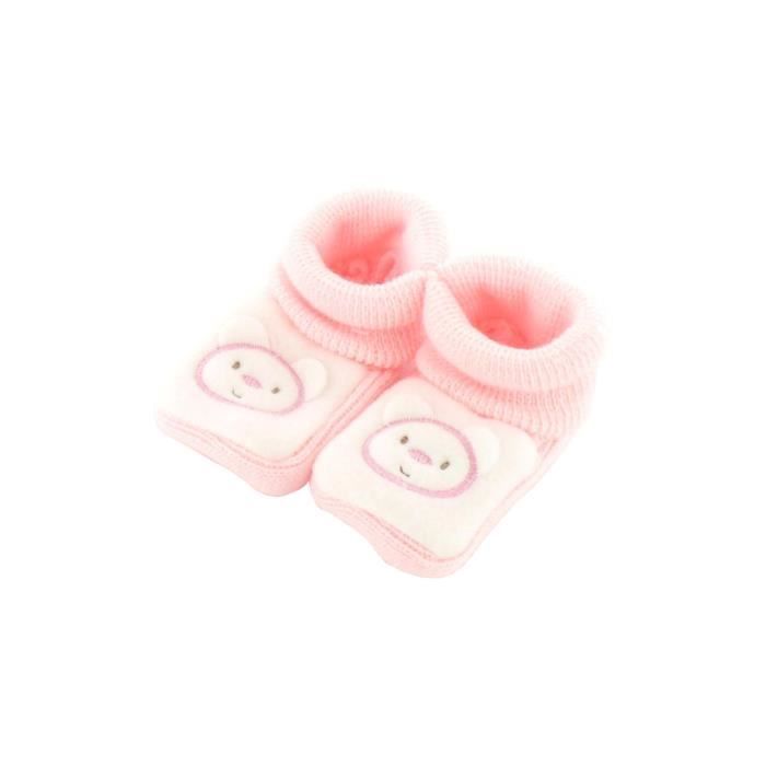 Chaussons Pour Bebe 0 A 3 Mois Rose Et Blanc Motif Maman Nounours Rose Cdiscount