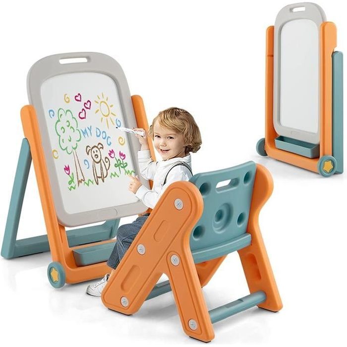 GOPLUS Tableau Magnétique et Chaise pour Enfant,Planche à Dessin
