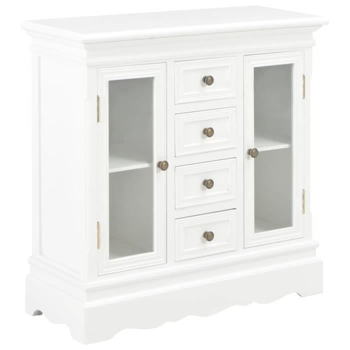 Buffet - GOTOTOP - Modèle Millplus - Bois de pin massif - 4 tiroirs - 2 portes en verre