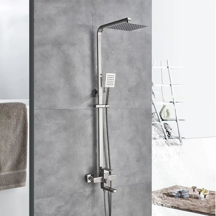 Colonne de Douche JULLYBATHEVY - Pomme 20x20 cm - Hauteur 80-120cm -  Baignoire Bec Rotatif - Nickel Brossé - Cdiscount Bricolage