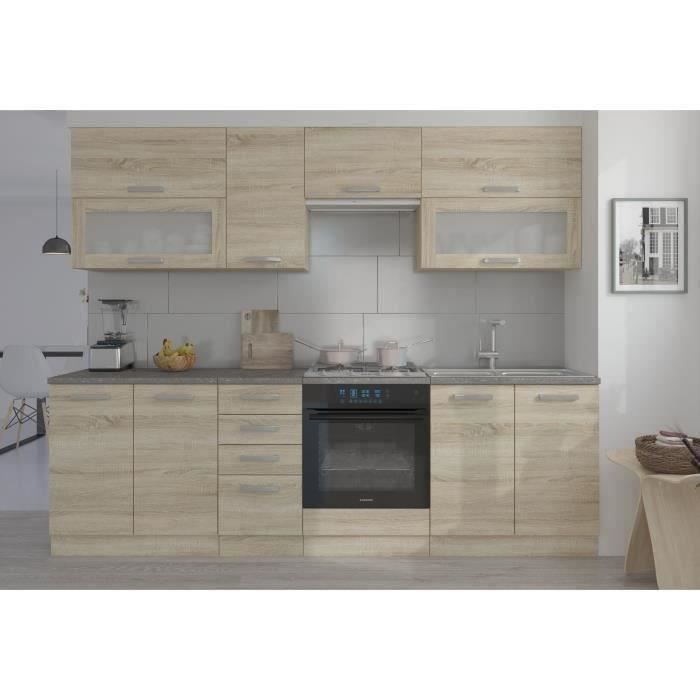 LASSEN Cuisine complète L 260 cm - Décor chêne clair sonoma