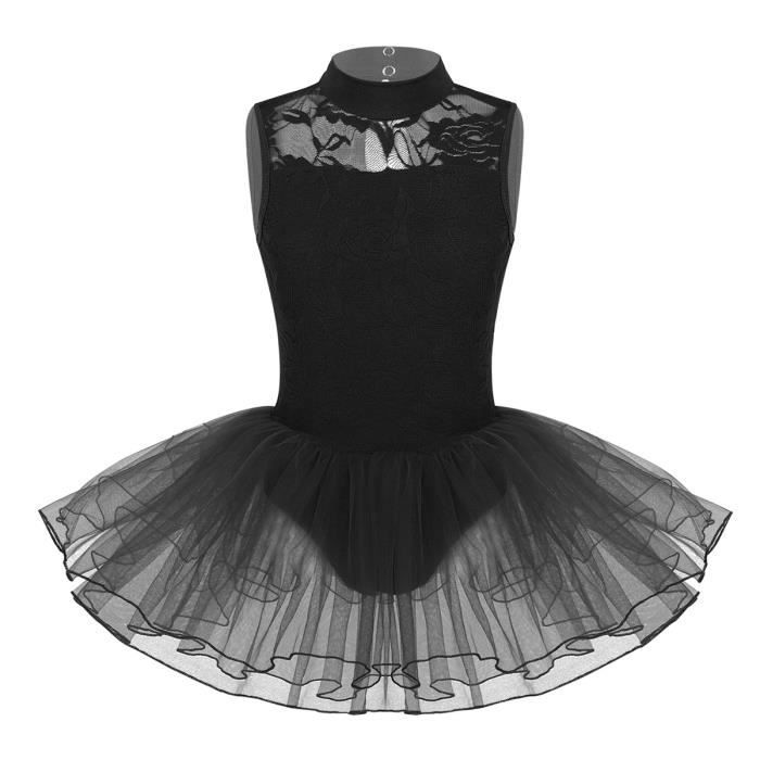 Enfant Fille Robe Patinage Artistique Tenue Tutu Justaucorps Gymnastique  Danse Classique 4-12 Ans Noir