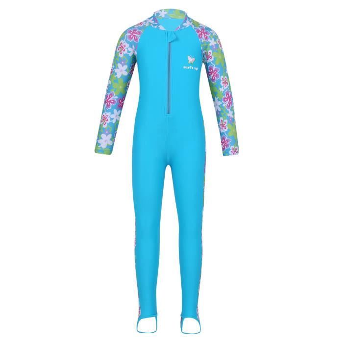 Dpois Enfant Fille Maillot De Bain 1 Piece Anti Uv Combinaison De Plongee Manche Longue Body De Plage Sports 2 12 Ans Bleu Cdiscount Pret A Porter