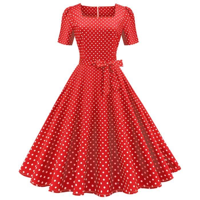 ROBE de bal soirée pour femme à manches courtes des années 1950 au foyer Rouge