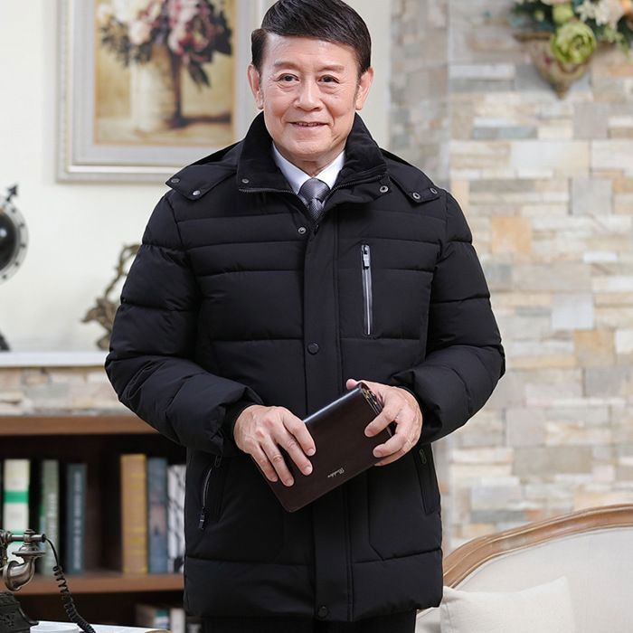 Doudoune Homme Funmoon Marque plus de velours mi-longue Capuche  detachable Vêtement Masculin épaississant