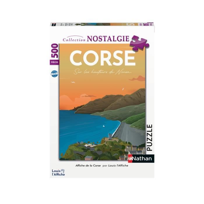 Puzzle 500 pièces, Affiche de la Corse/Louis l'Affiche, Dès 10 ans, Collection Nostalgie, 87826, Nathan