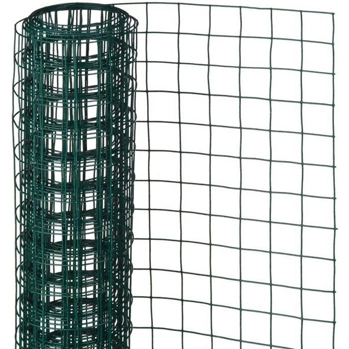 Grillage en acier galvanisé plastifié NATURE - Maille carrée 13mm - 0,5x2,5m - Vert