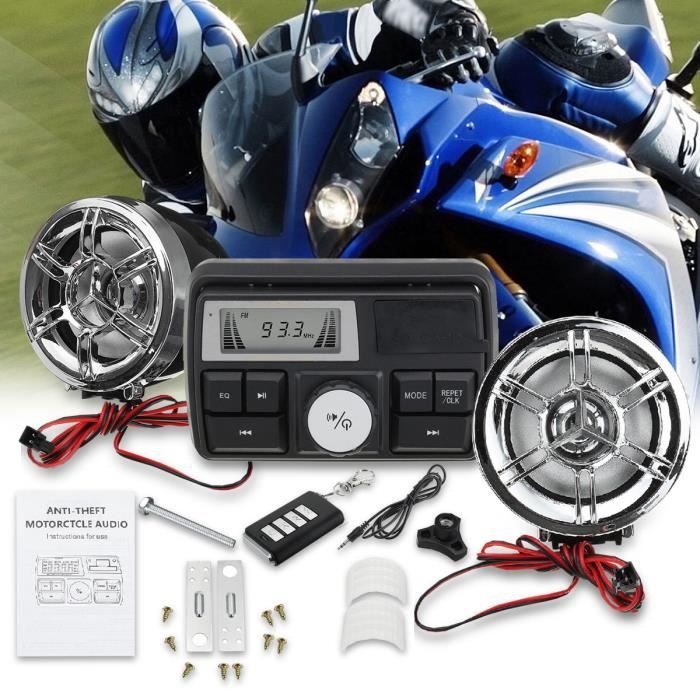 Étanche 12V Moto Vélo Radio FM USB TF Lecteur MP3 Anti-Voleur Haut-parleurs Stéréo Audio Système Audio avec Télécommande-Noir