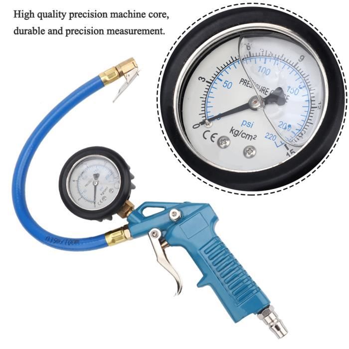 Gonfleur Pneumatique 0-12 Bar / 170 PSI Avec Manomètre - Pour Pneus Voiture, Moto, Vélo (noir)