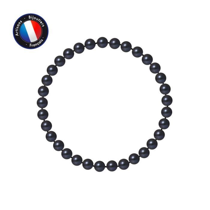 PERLINEA - Bracelet - Véritable Perle de Culture d'Eau Douce Ronde 5-6 mm Black Tahiti - Elastique Haute Résistance- Bijoux Femme