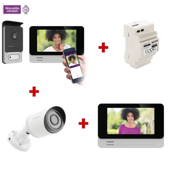 Visiophone connecté smartphone - WelcomeEye Connect 2 - 1 kit visiophone Connect 2 + 1 écran supplémentaire + 1 caméra + 1 alim