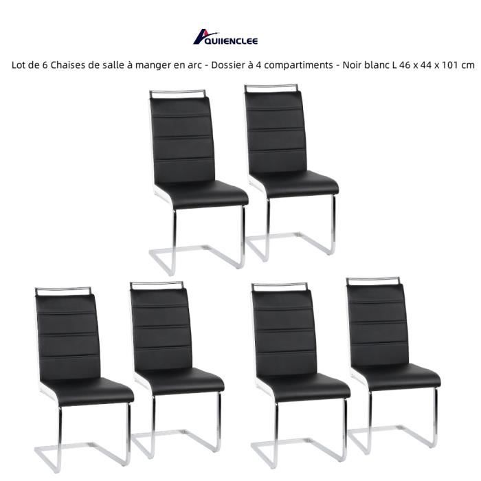 QUIIENCLEE Lot de 6 Chaises de salle à manger en arc - Dossier à 4 compartiments - Noir blanc L 46 x 44 x 101 cm
