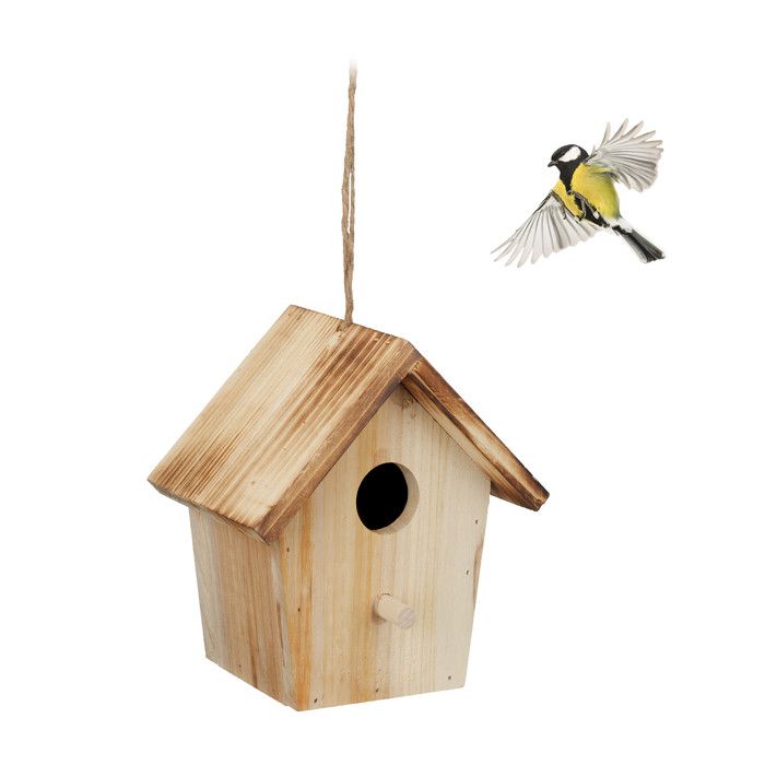 Comparer les prix de Relaxdays Cabane à oiseaux décorative, en bois, suspendre, HLP : env. 16 x 15 x 11 cm, jardin et balcon, nature