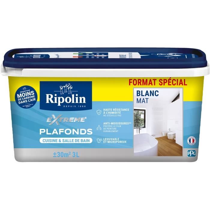 Peinture plafond pour pièce humides mat blanc 3L Ripolin
