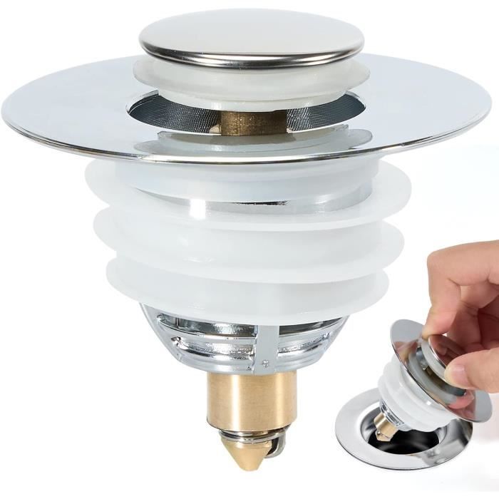 Bonde Lavabo Universel Pop-Up - Acier Inoxydable - Pour Trous 32-42mm - Avec Filtre